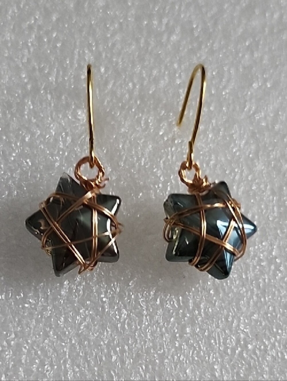 Handmade Hematite Look Star Drop Earrings with Rose Gold Wire